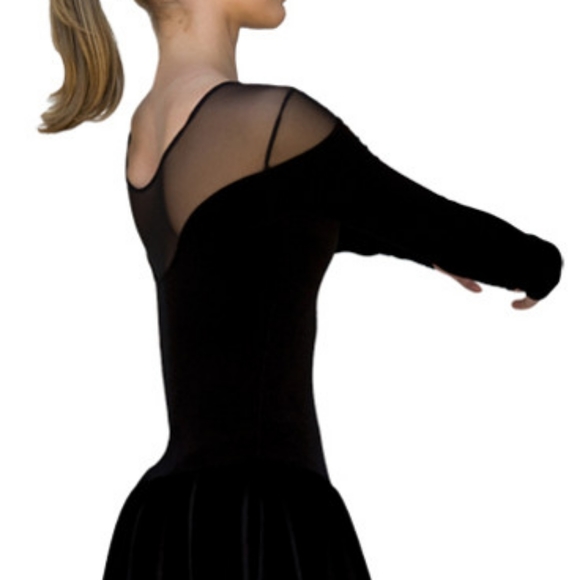 Chloe Noel DLV04 Figure Skating Velvet Double Layer Mesh Dress (Black) - size CS - Picture 3 of 6